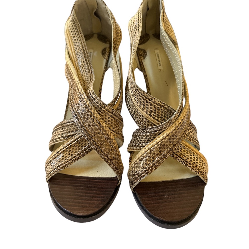 Leon Max Python Cream/ Brown Strappy Stilettos - image 2